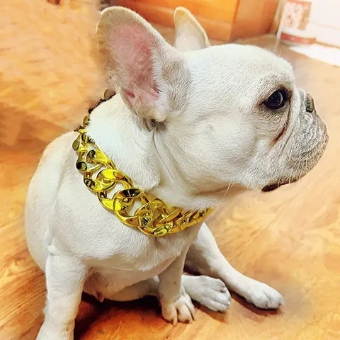 Oversized Plastic Cuban Link Dog Collar Chain Heavy Duty Chunky Gold Silver Rose Gold Pet Necklace For Large Medium Dogs Bully Pitbull French Bulldog