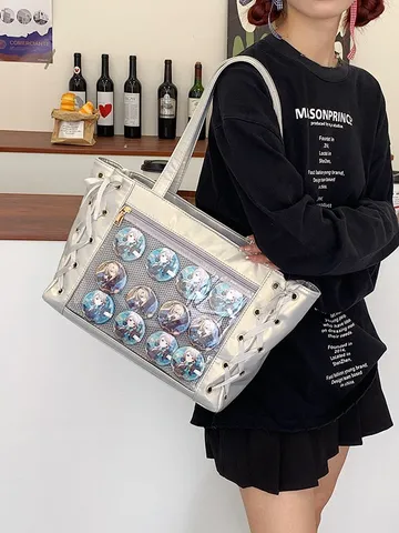 Bolso Ita Bonito de Estilo Japonés Gran Capacidad Bolso Tote de Cuero PU Lazo Cinta Bolso de Hombro Bolso Escolar para Estudiante