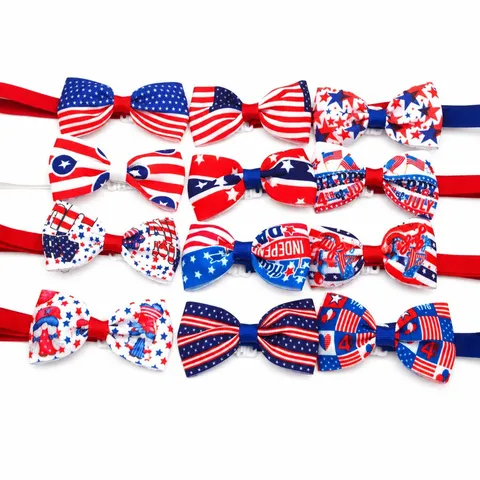 Cross-Border Independence Day Pet Bow Tie American Stars And Stripes Ribbon Bowknot Cat And Dog Festive Hair Accessories