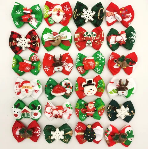Christmas Pet Hair Bows Dog Hair Clips Santa Snowflake Hair Flowers Grooming Accessories Festive Pet Supplies