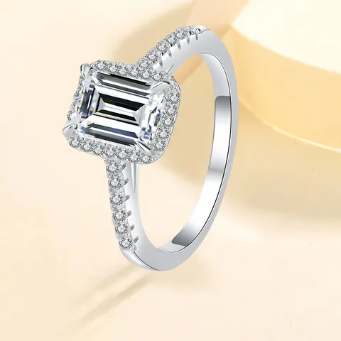 Smaragd-Schliff Moissanit Ring 925 Sterlingsilber Hochzeit Verlobungsring Mit GRA-Zertifikat Für Damen Luxus Schmuck