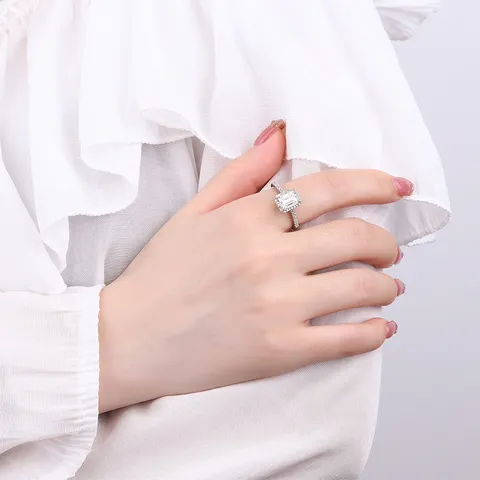 Smaragd-Schliff Moissanit Ring 925 Sterlingsilber Hochzeit Verlobungsring Mit GRA-Zertifikat Für Damen Luxus Schmuck
