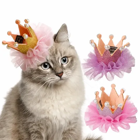Süß Haustier Hund Katze Krone Kopfbedeckung Prinzessin Diadem Mit Perle Netz Schleife Verstellbarer Elastischer Gurt Für Kleine Hunde Welpen Tägliche Party Haustier Zubehör