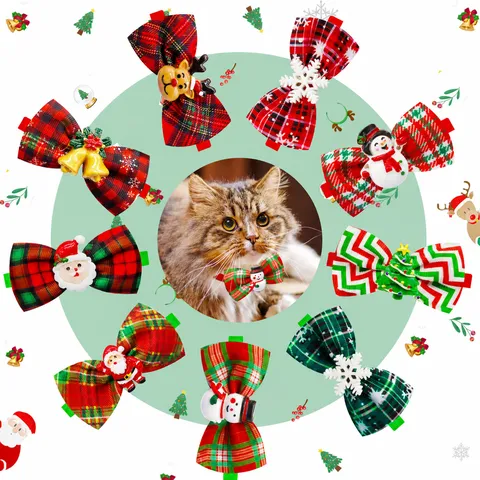 Cravattino Natalizio per Animali Domestici Cane Gatto Festivo Tartan Con Babbo Natale Pupazzo di Neve Renna Pendente Regolabile