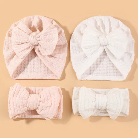 Newborn Baby Bowknot Turban Hat And Headband Set Waffle Knit Infant Hair Accessories Cute Baby Bow Headwear