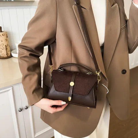 Women Retro PU Leather Patchwork Crossbody Bag Vintage Small Square Shoulder Bag Casual Daily Handbag With Top Handle