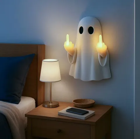 Halloween Fantôme Doigt Du Milieu Veilleuse Lumineuse Résine Figurine Porche Chambre Fête Ambiance Décoration Ornement