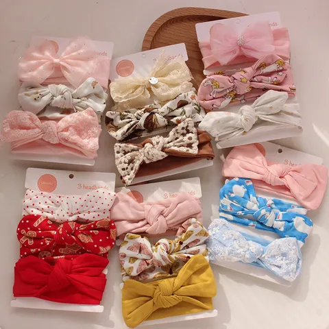 Newborn Infant Baby Hairbands Cute Bow Cotton Headpieces Toddler Hair Accessories Gift Set