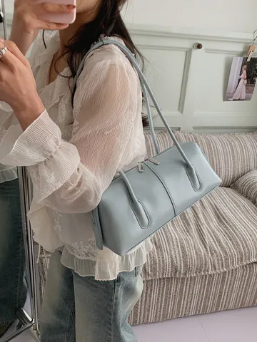 Women Fashion Casual PU Leather Underarm Bag Minimalist Solid Color Commuter Shoulder Bag Handbag Tote Bag