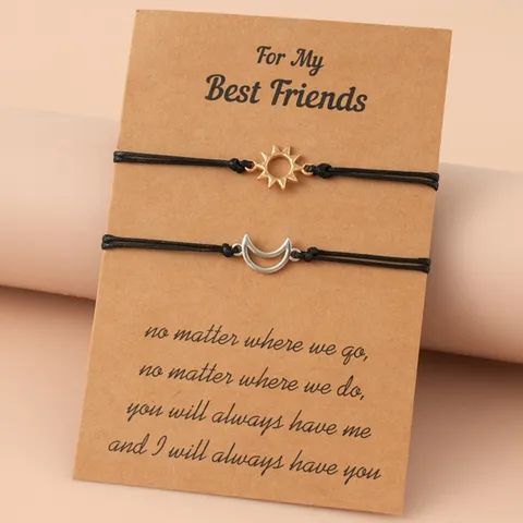 Minimalista Pareja Sol Y Luna Pulseras Tejidas Conjunto Aleación Ajustable Amistad Mano Joyería Para Hombres Mujeres Regalo