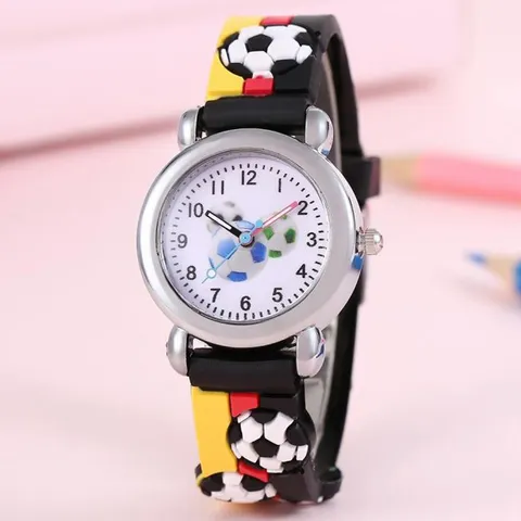 Montre à Quartz Dessin Animé Enfants Motif Football 3D Bracelet Silicone Montre Sport Casual Étudiant Pour Garçons et Filles
