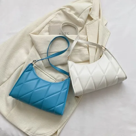 Women Fashion Solid Color Quilted PU Leather Underarm Bag Casual Chic Single Shoulder Handbag Top Handle Hobo Bag