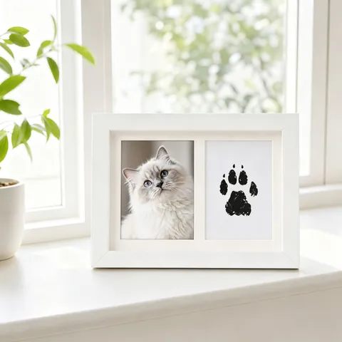 Kit de Cadre Photo Commemoratif pour Animal de Compagnie en Bois avec Tampon Encreur Toucher Propre Cadre pour Empreinte de Patte