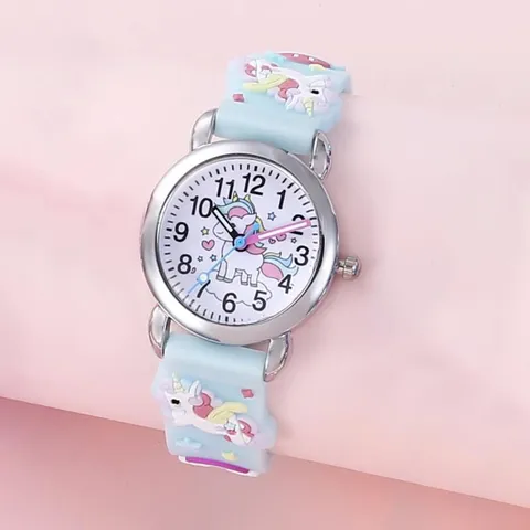 Kids Cartoon Silicone Quartz Watch Cute Pegasus Pattern Analog Watch With Round Alloy Case Comfortable Strap For Children