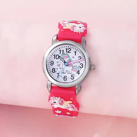 Kids Cartoon Silicone Quartz Watch Cute Pegasus Pattern Analog Watch With Round Alloy Case Comfortable Strap For Children