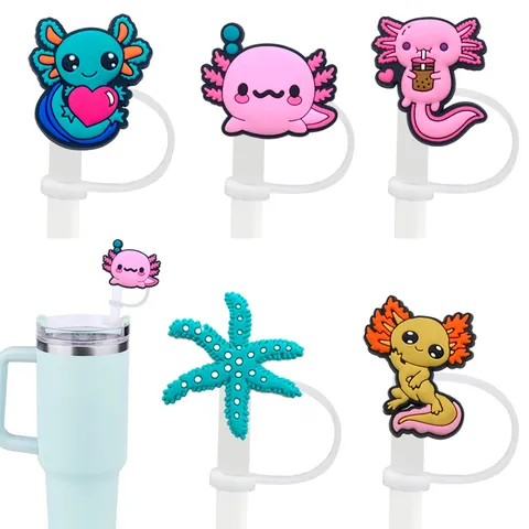 Couvercle de Paille Axolotl Mignon Pour Tasse PVC de Qualité Alimentaire Bouchon Anti-Poussière Accessoires de Paille Réutilisables Cadeau