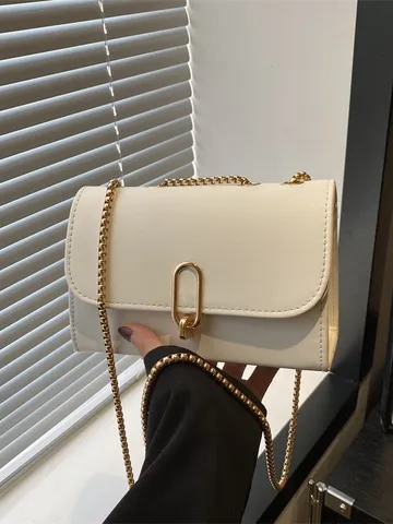 Vintage Δερμάτινη Τσάντα Crossbody PU για Γυναίκες Μικρή Τετράγωνη Τσάντα Ώμου με Αλυσίδα και Αγκράφα Καθημερινή Τσάντα Casual