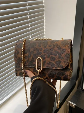 Vintage PU Leder Umhängetasche Für Damen Kleine Quadratische Schultertasche Mit Kette Und Schlosschnalle Lässige Tägliche Tasche