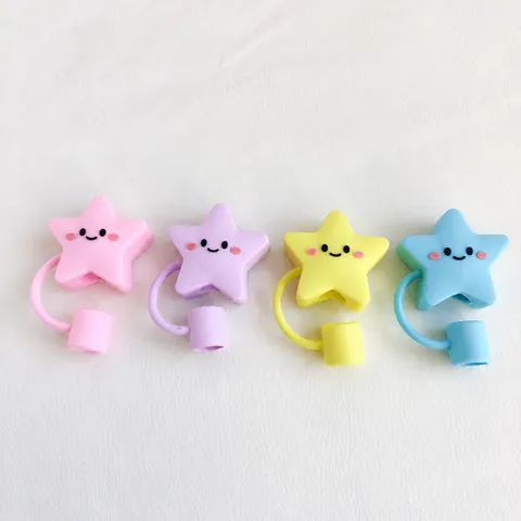 Schattige Ster Siliconen Rietjesdop 10mm Lachende Ster Stofdop Rietje Hoes Voor Beker Accessoires Cartoon Rietje Topper