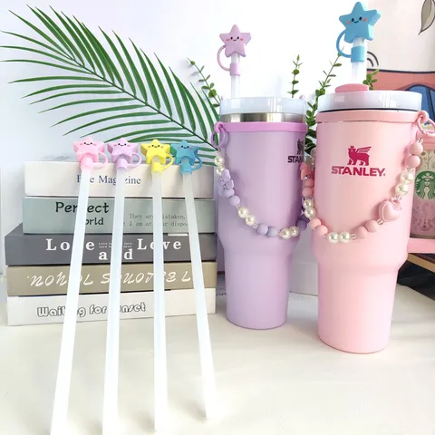 Schattige Ster Siliconen Rietjesdop 10mm Lachende Ster Stofdop Rietje Hoes Voor Beker Accessoires Cartoon Rietje Topper