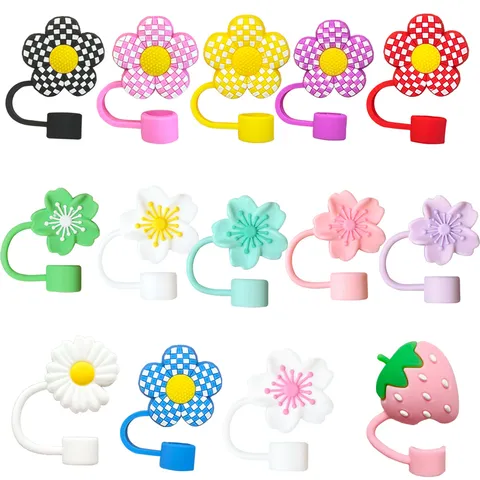 Tapa de Paja de Silicona 3D Lindo Floral Fruta A Prueba de Polvo Adorno de Paja Para Pajitas de 10mm Accesorios