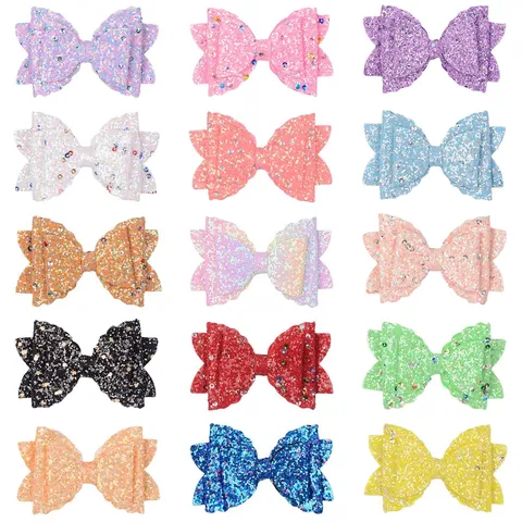 Children DIY Hair Accessories Double Layer Glitter Sequin Bowknot Synthetic Fabric Hair Clip Cute Girls Hair Ornaments
