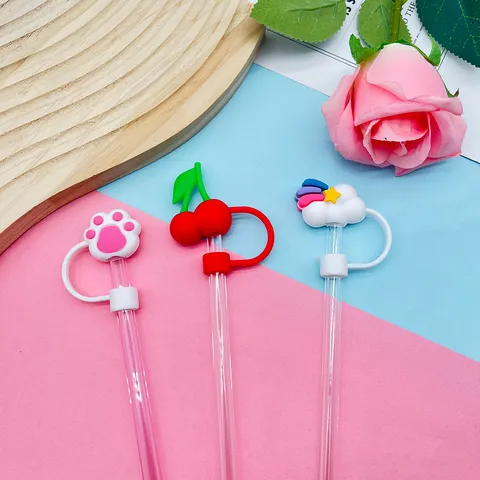Cute Silicone Straw Cover Cartoon Animal Fruit Straw Topper Dust-Proof Reusable Straw Cap Drinkware Accessories