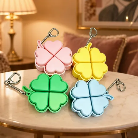 Four-Leaf Clover Fidget Toy Keyboard Clicker Keychain Decompression Pendant Glow Stress Relief Backpack Charm Toy