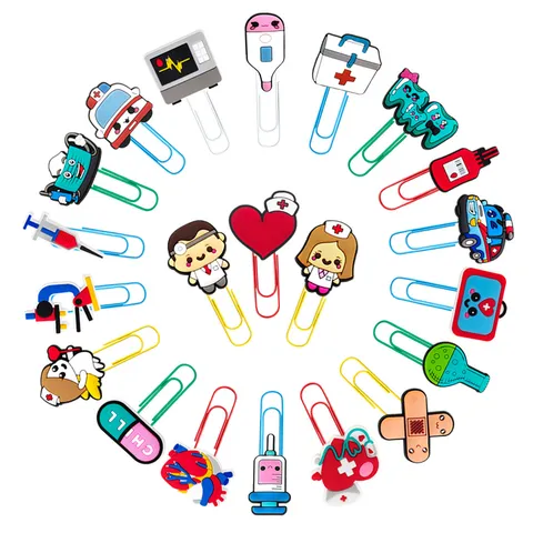 Trombones en Métal et PVC à Thème de Dessin Animé Médical Créatif Mignons Docteur Infirmière Marque-page Fournitures Scolaires de Bureau