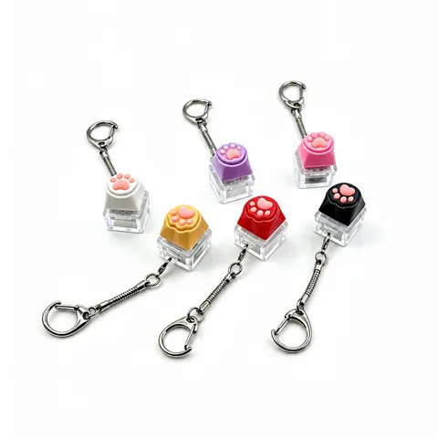 Niedlicher Katzenpfote Mechanischer Tastatur Knopf Schlüsselanhänger Antistress Fidget Spielzeug Mit LED Licht Büro Tasche Anhänger Geschenk