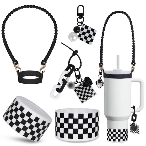 Strass Silikon Tassenhülle Set Mit Strohhalmabdeckung Schlüsselanhänger Lanyard Für Große Kapazität Becher Zubehör