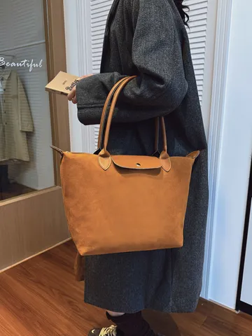 Women Large Capacity PU Leather Tote Bag Casual Commuter Shoulder Bag Vintage Solid Color Fashion Handbag With Top Handle
