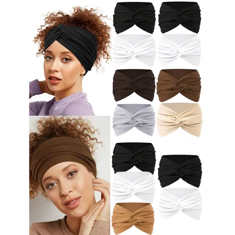 Womens Wide Cross Headband Elastic Hair Band Yoga Running Sweat-Absorbing Solid Color Hair Accessories For Women