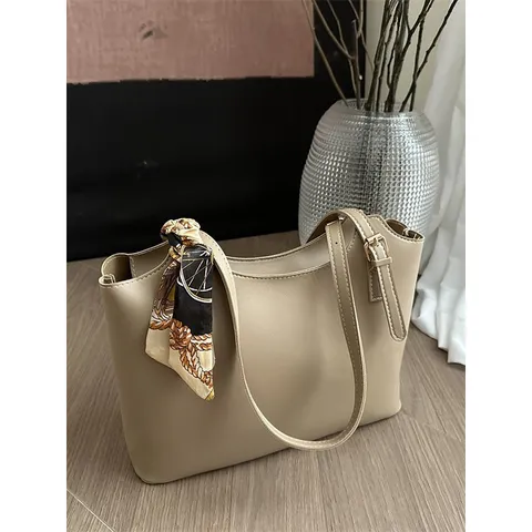 Gran Capacidad Bolso Tote De Cuero PU Para Mujer Commute Casual Bolso De Hombro Con Pañuelo Moda Bolso De Mano Diario Bolsa De Trabajo