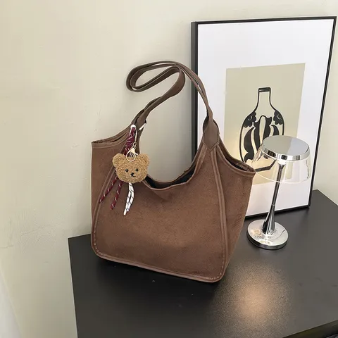 Borsa Tote in Tela di Grande Capacità Casual Donna Retro Urbano Minimalista Borsa a Tracolla con Ciondolo
