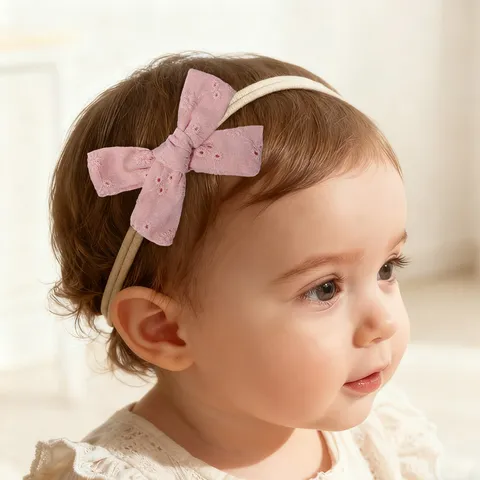 Newborn Baby Girls Cotton Fabric Embroidery Bowknot Headband Soft Nylon Seamless Hair Accessories Infant Hair Band Gift