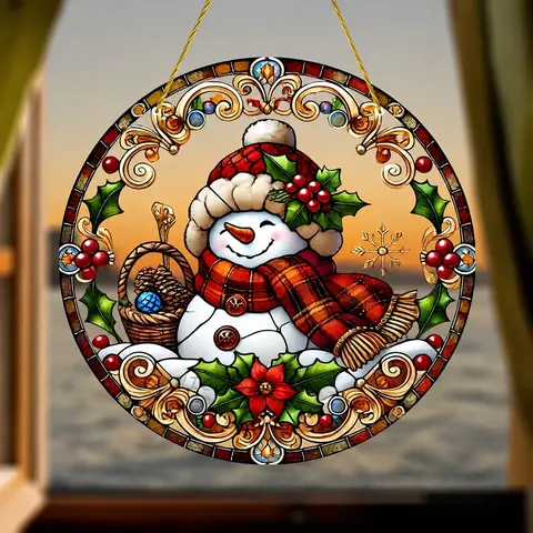 Noël Bonhomme de Neige Halloween Citrouille Panneau Suspendu Acrylique Style Vitrail Décor de Fenêtre Ornement Suspendu de Fête