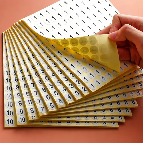 Etiquetas Autoadhesivas Redondas de Números y Letras Rollo de Pegatinas Impermeables Etiquetas de Marcado de Talla de Ropa para Oficina Minorista