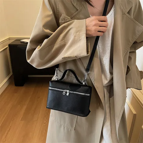 Women's Fashion Litchi Pattern PU Leather Top Handle Bag Minimalist Casual Solid Color Zipper Shoulder Crossbody Bag