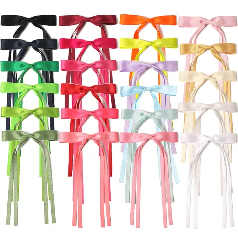 Pinza de Pelo con Lazo de Color Sólido Minimalista Tela Hecha a Mano Doble Capa Cinta Larga Broches para Mujeres