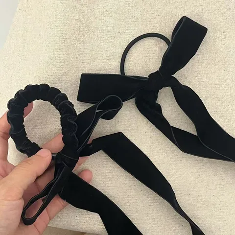 French Retro Velvet Bow Hair Tie Long Ribbon Ponytail Holder Elastic Hair Ropes Daily Hair Accessories For Women