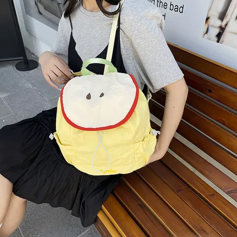 Women Mini Backpack Cute Fruit Shape Nylon Casual Daypack Color Block Travel School Bag For Teen Girls