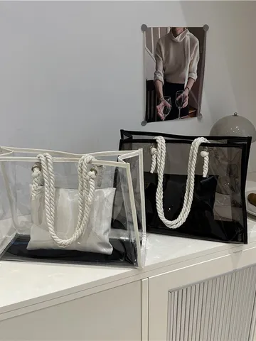 Sac Cabas Transparent en PVC pour Femmes Grande Capacité Sac Bandoulière Jelly Décontracté Sac à Main d'Été avec Pochette Intérieure