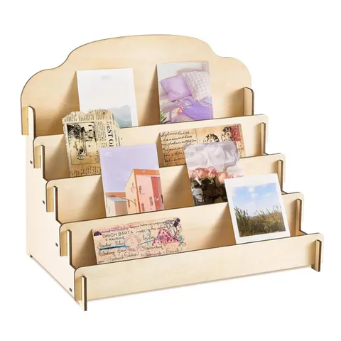 Wooden Card Display Stand Tiered Postcard Storage Rack Desktop Cosmetic Organizer Multi-Layer Shelf For Office