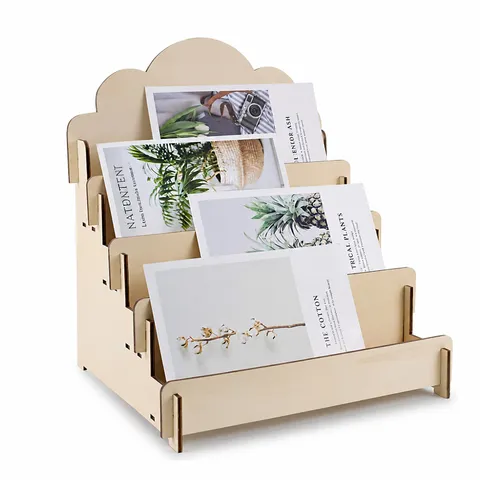 Wooden Card Display Stand Tiered Postcard Storage Rack Desktop Cosmetic Organizer Multi-Layer Shelf For Office