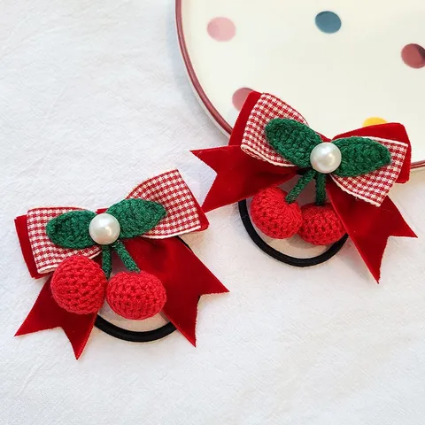 Gestrickte Kirsche Haarnadel Süße Kinder Prinzessin Schleife Haarschmuck Rote Wolle Haarspange Für Mädchen Tägliches Haare Styling