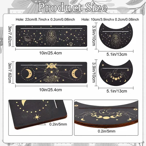 Wooden Tarot Card Stand Base Moon Phase Altar Display Holder Black Gold Astrological Divination Desk Decor Craft