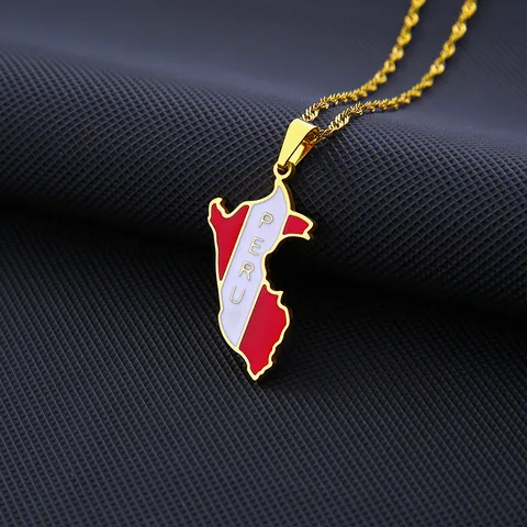 Edelstahl Peru Karte Und Flagge Anhänger Halskette Vintage Öltropfen Geometrisch Schlüsselbein Kette Schmuck Geschenk Für Damen