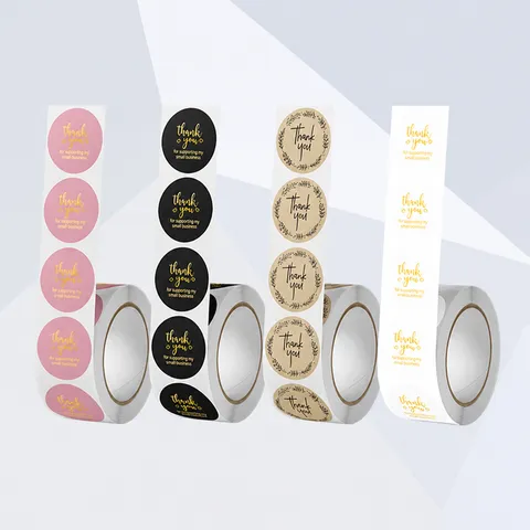 Kraft Paper Thank You Sticker Roll Gold Stamping Round Envelope Sealing Labels For Gift Packaging Party Decor