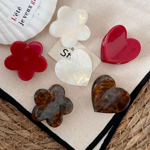 Korean Style Acetate Hair Claw Cute Floral Heart Hair Clip Sweet Small Hair Accessories For Women Girls Hair Styling